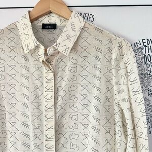 AKRIS Leporello Print Cotton Long Sleeve Button Up Shirt Size 10 Geta Bratescu